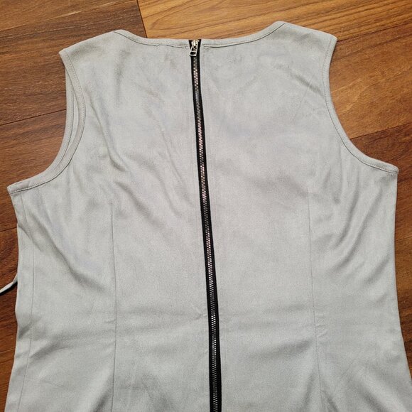 Grey Mini Dress Chest Fringe Festival Sleeveless Exposed Zipper Boho Hippie - Picture 10 of 15